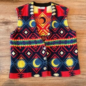 Vintage Vest Women’s OS Rainbow Aztec Celestial Sun Moon Western Southwestern